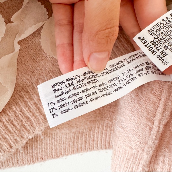 ZARA Blush Textured 3D Floral Appliqué Sweater Size Medium - Picture 6 of 7